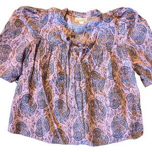 Peach Paisley Puffed Sleeve Shirt